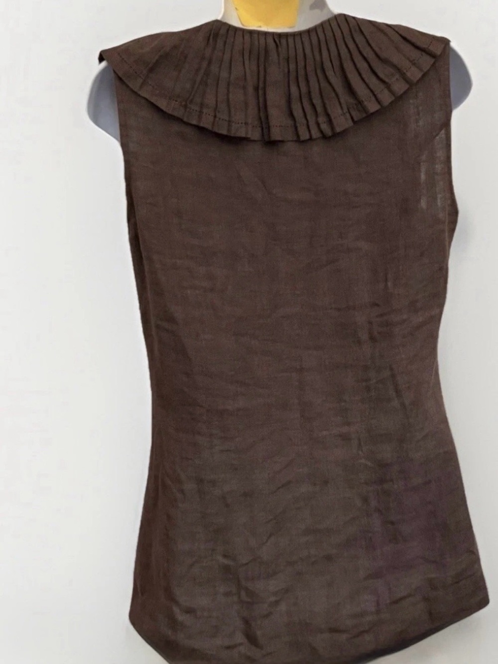 Tory Burch Brown Linen Ruffle V-Neck Sleeveless Tank Size 12 - Picture 5 of 10